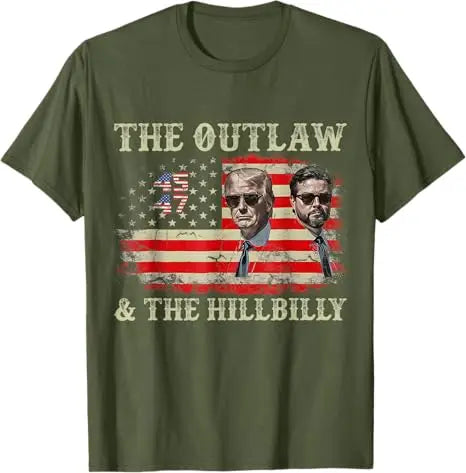 Trump US Flag Outlaw Hillbilly J.D.Vance Donald Trump T-Shirt Men's Fashion Clothes Cotton Short Sleeve Blouses Funny Saying Tee
