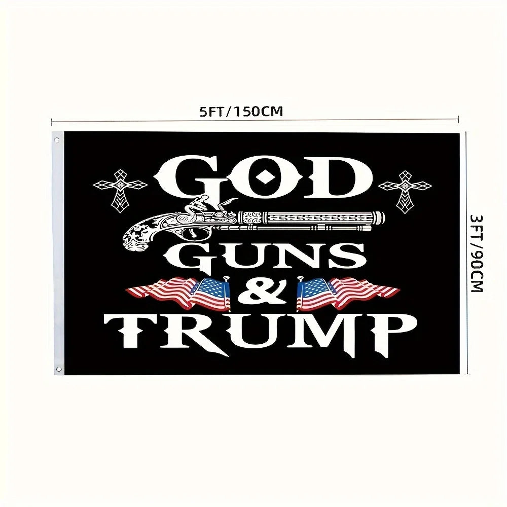 God, Guns, and Trump flag