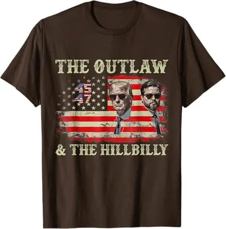Trump US Flag Outlaw Hillbilly J.D.Vance Donald Trump T-Shirt Men's Fashion Clothes Cotton Short Sleeve Blouses Funny Saying Tee