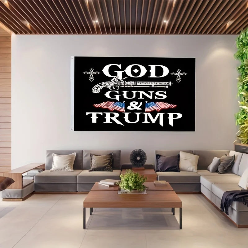 God, Guns, and Trump flag