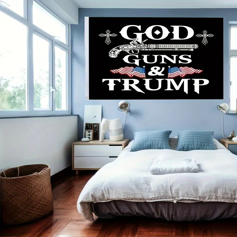 God, Guns, and Trump flag