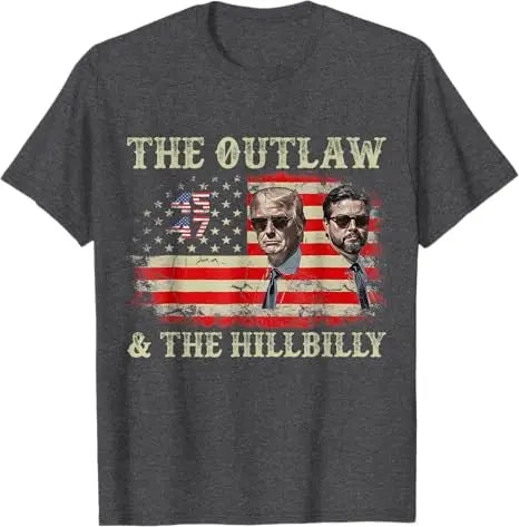 Trump US Flag Outlaw Hillbilly J.D.Vance Donald Trump T-Shirt Men's Fashion Clothes Cotton Short Sleeve Blouses Funny Saying Tee