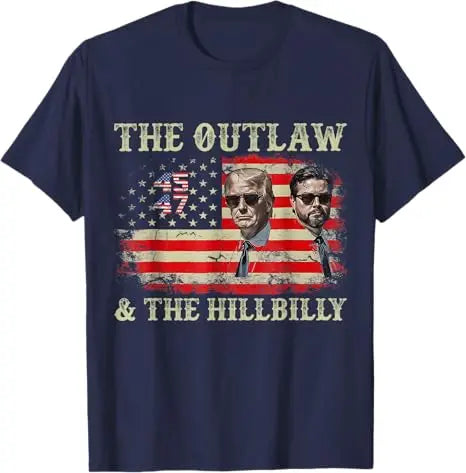 Trump US Flag Outlaw Hillbilly J.D.Vance Donald Trump T-Shirt Men's Fashion Clothes Cotton Short Sleeve Blouses Funny Saying Tee