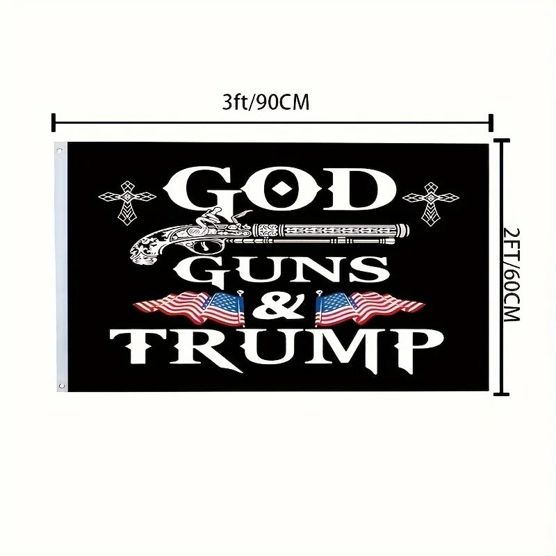 God, Guns, and Trump flag