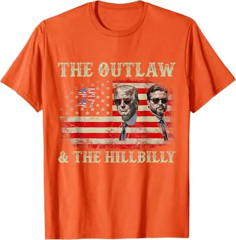 Trump US Flag Outlaw Hillbilly J.D.Vance Donald Trump T-Shirt Men's Fashion Clothes Cotton Short Sleeve Blouses Funny Saying Tee